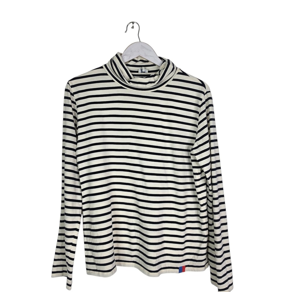 KULE Shirt Womens Large White Navy Stripe Turtleneck Long Sleeve Jersey Top